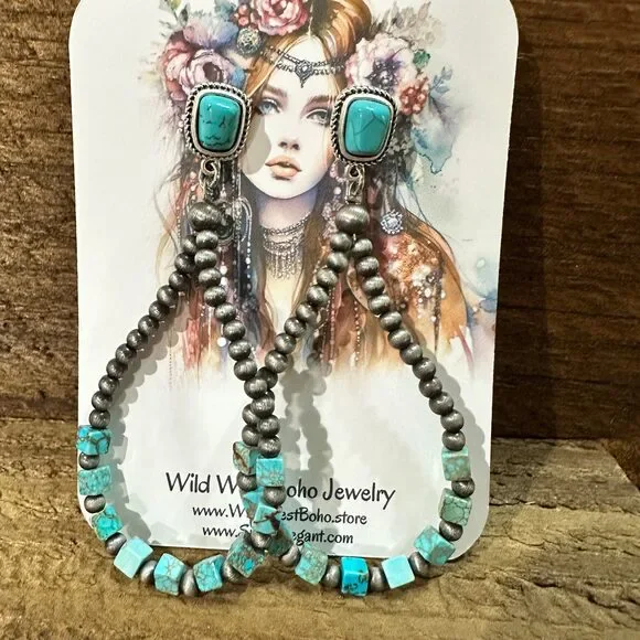 Turquoise and Silver Earrings - Picture 6 of 6